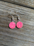 Silver Pink Druzy Dangle Earrings