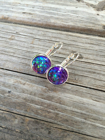 Purple Mermaid Leverback Earrings