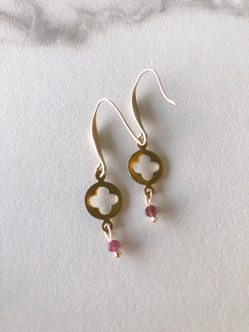 Quatrefoil Tourmaline Pink Earrings