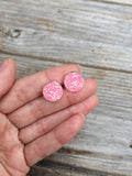 Silver Pink Druzy Stud Earrings