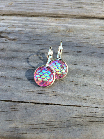 Pink Mermaid Scale Earrings