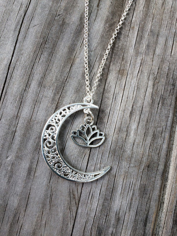 Lotus and Moon charm necklace