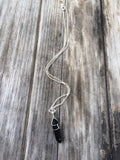 Natural Black Onyx Raw Crystal Wire Wrapped on a Silver Plated Necklace 18 inches