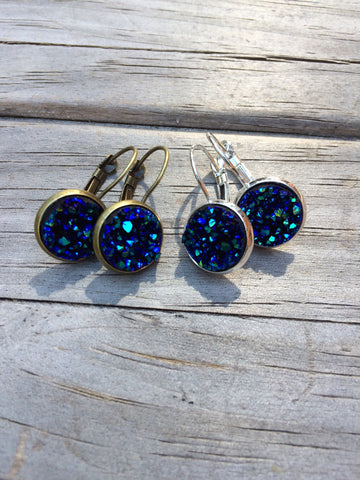 Dark Blue Druzy Earrings