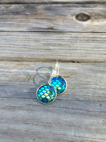 Blue Mermaid Scale Earrings