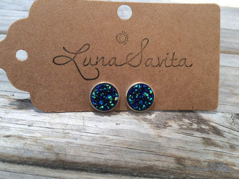 Dark Blue Druzy Earrings