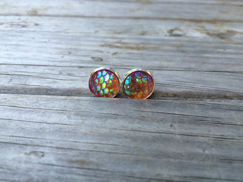 Orange Mermaid Stud Earrings