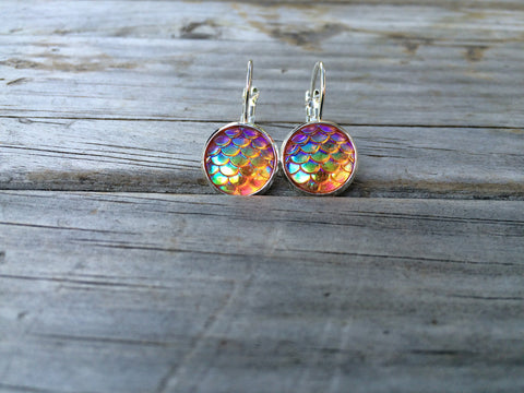 Orange Mermaid Scale Earrings