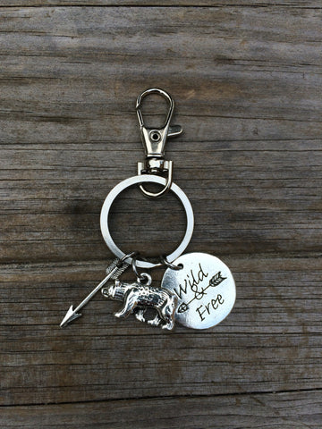 Wild and Free Bear Charm Keychain