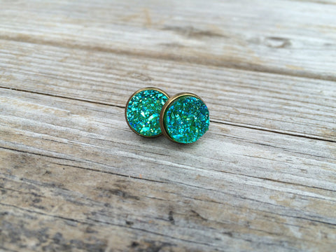 Green Druzy Earrings