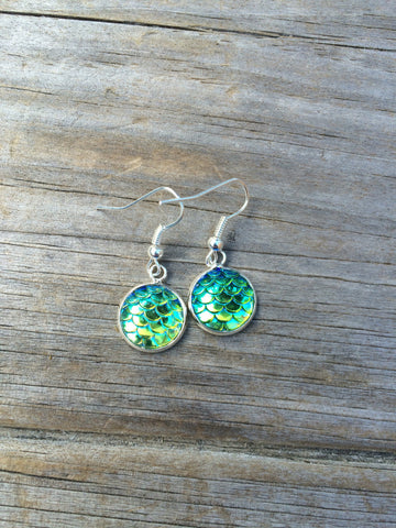 Green Mermaid Scale Earrings