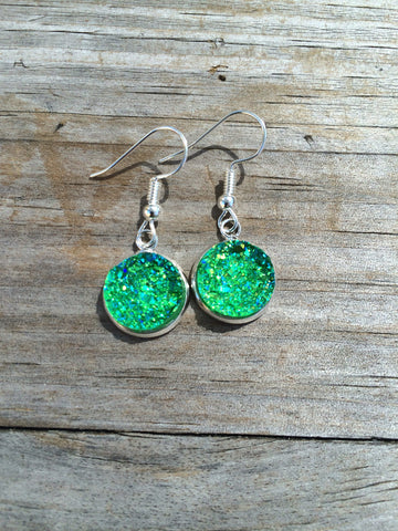Green Druzy Dangle earrings