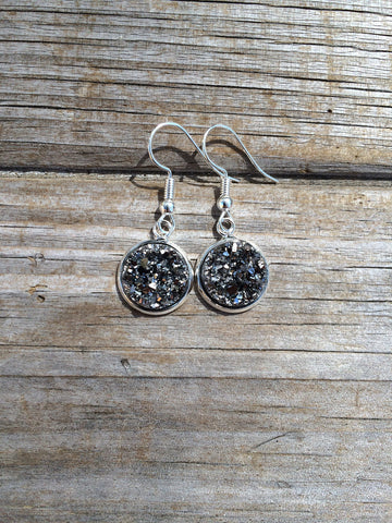 Silver Grey Druzy Dangle earrings