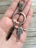Longhorn Skull Crystal Keychain