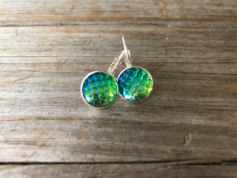 Green Mermaid Scale Earrings