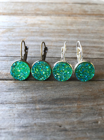 Green Druzy Earrings