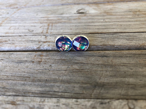 Blue Fire Druzy Stud Earrings