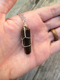 Tiger Eye Raw Crystal Wire Wrapped on a Silver Plated Necklace 18 inches