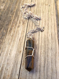 Tiger Eye Raw Crystal Wire Wrapped on a Silver Plated Necklace 18 inches