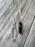 Natural Black Onyx Raw Crystal Wire Wrapped on a Silver Plated Necklace 18 inches