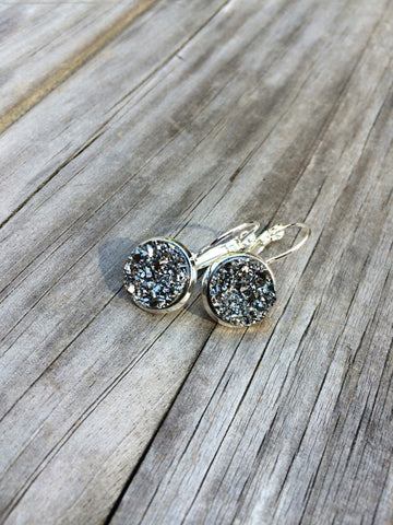Metallic Silver Glitter Druzy Earrings
