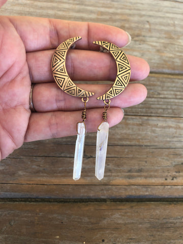 Aura Quartz Moon Earrings
