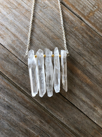 Gold Beaded Quartz Crystal necklace