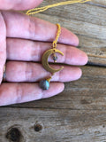 18k Long Brass Labradorite Moon Necklace