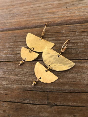 Hammered Brass Moon Phase Earrings