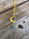 18k Long Brass Labradorite Moon Necklace