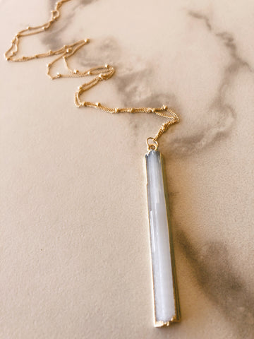 Long Selenite 14k gold filled Necklace