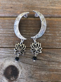 Onyx Lotus Moon Earrings