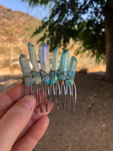 Blue Aura Crystal Hair Comb
