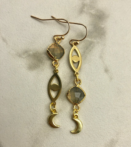 Labradorite Moon Earrings