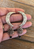 Onyx Lotus Moon Earrings