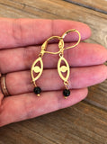 Onyx Eye Brass Earrings
