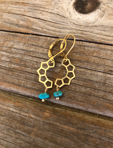 Turquoise and Brass Honeycomb Earrings